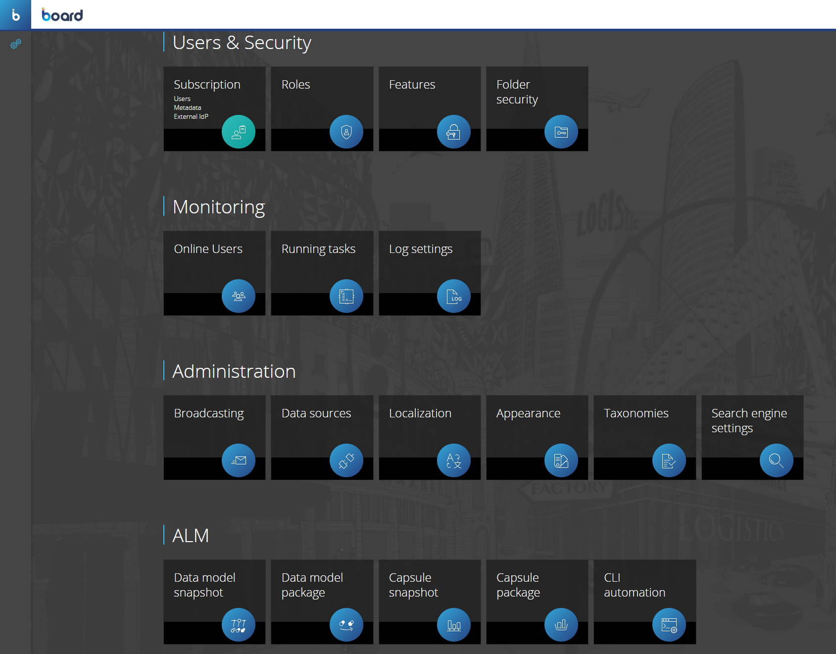 The System Administration section of BOARD with the Subscription Hub